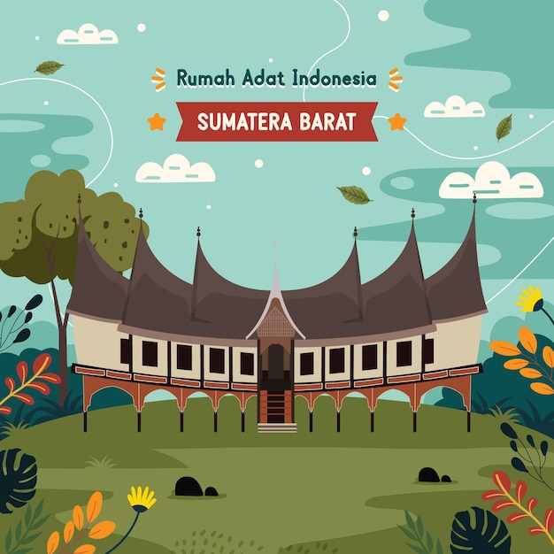 Vector rumah adat indonesia sumatra barat