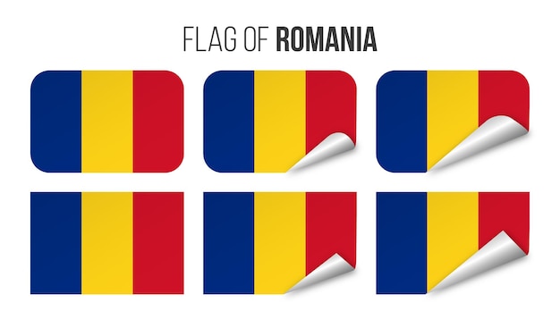 Rumania bandera etiquetas pegatinas conjunto vector ilustración 3d banderas de rumania aislado en blanco
