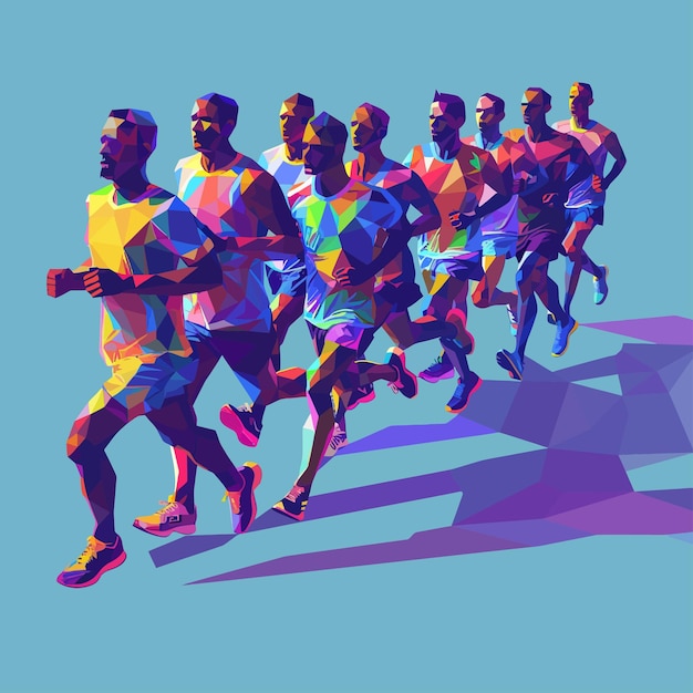 Vector run_group_of_running_people_low_poly_vector