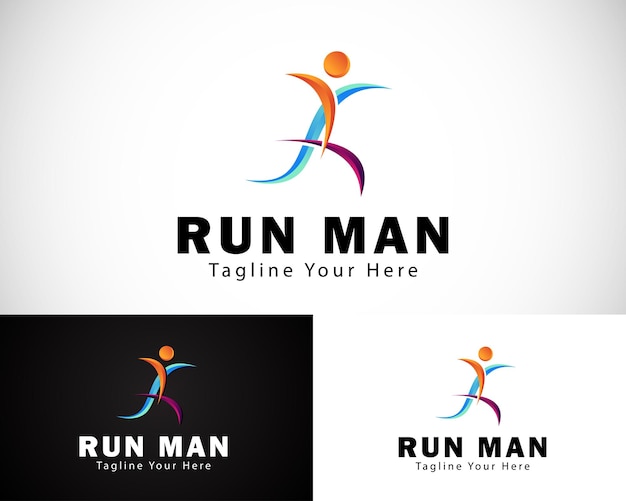 Run man logotipo personas creativas yoga atlético deporte