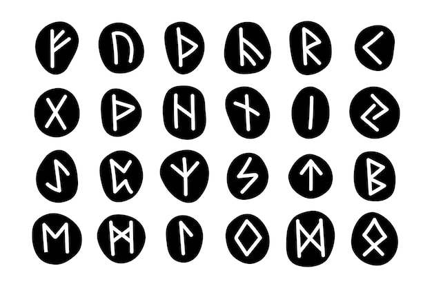 Runas tinta siluetas negras símbolos gran conjunto clipart escandinavo celta adivino