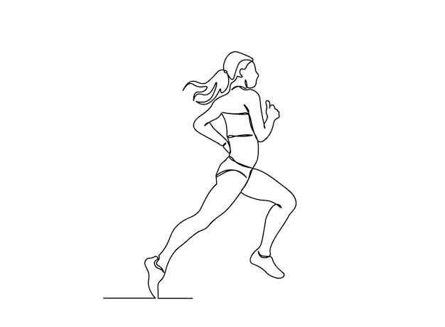 Running Girl dibujo de arte de una sola línea, continúa la ilustración de vector de línea