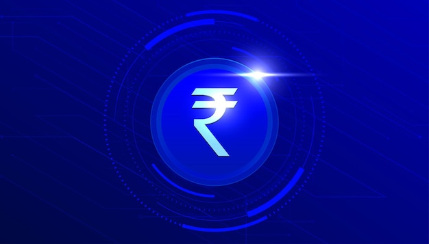 Rupia digital moneda CBDC moneda dinero digital futurista en vector de fondo de tecnología abstracta azul