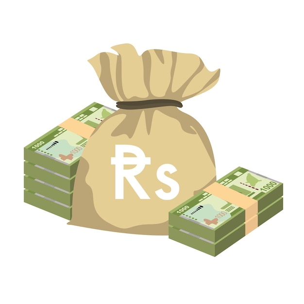 Rupia de Sri Lanka Vector Ilustración Sri Lanka conjunto de dinero paquete de billetes Bolsa de dinero 1000 Rs
