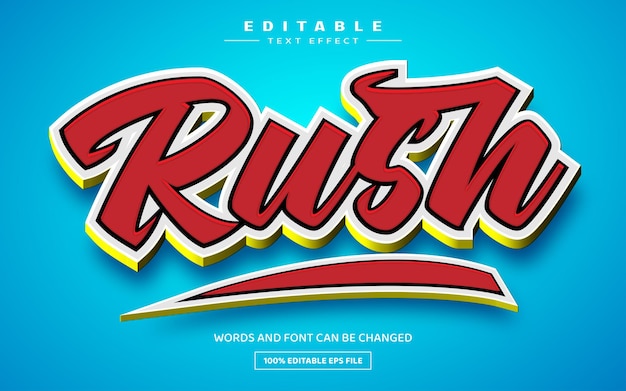 Rush 3d plantilla de efecto de texto editable