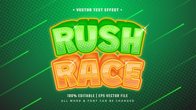 Rush Race Gaming efecto de estilo de texto 3d. Estilo de texto de Illustrator editable.