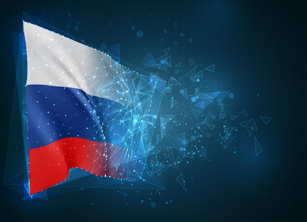 Rusia, bandera, objeto virtual abstracto 3D de polígonos triangulares sobre un fondo azul.