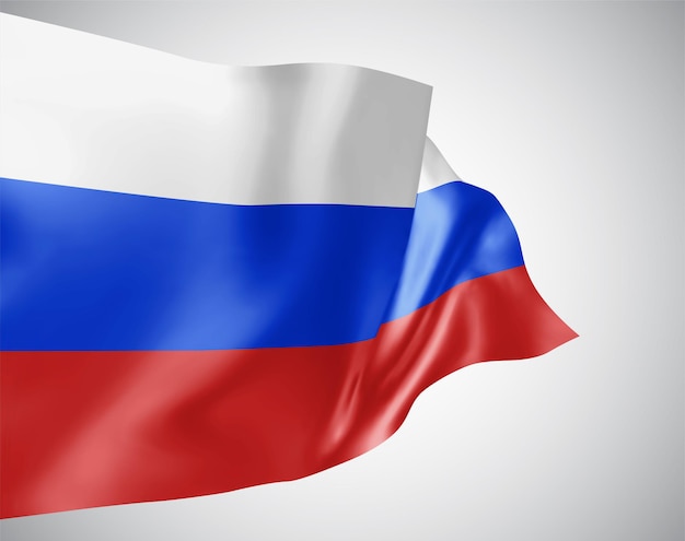 Rusia, bandera vectorial con olas y curvas ondeando en el viento sobre un fondo blanco.