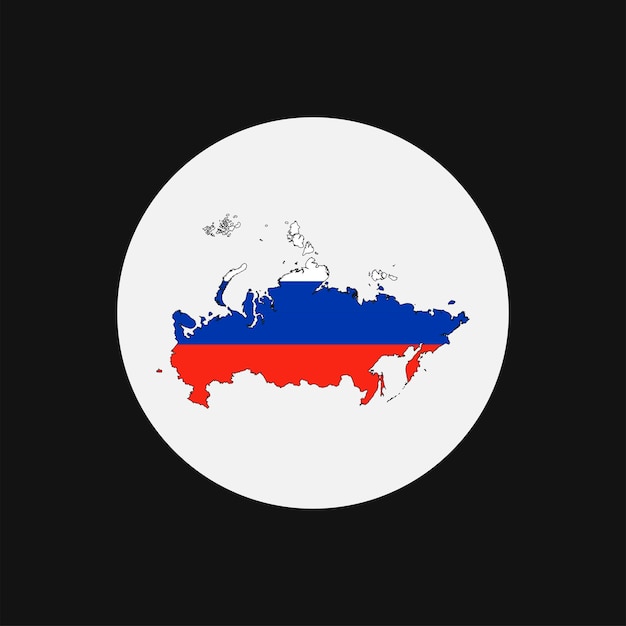 Rusia mapa silueta con bandera sobre fondo blanco.