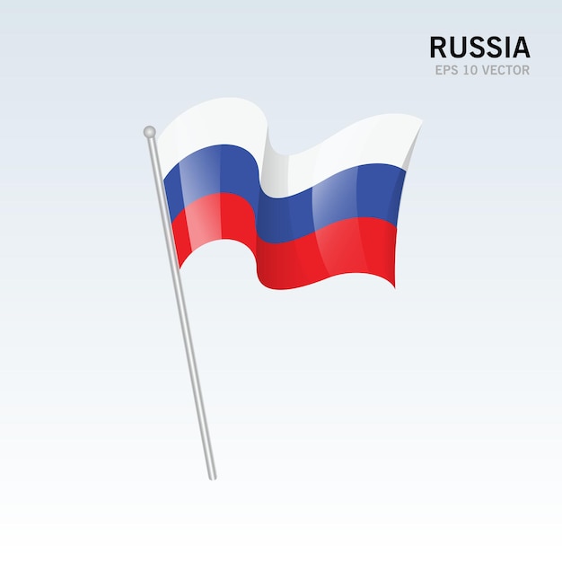 Rusia ondeando la bandera aislada en gris