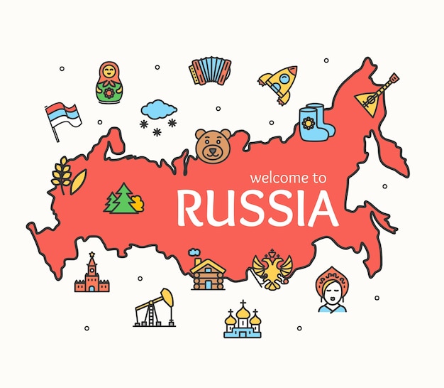 Rusia Viajes y Turismo Color Redondo Diseño Plantilla Línea Icono Concepto Vector