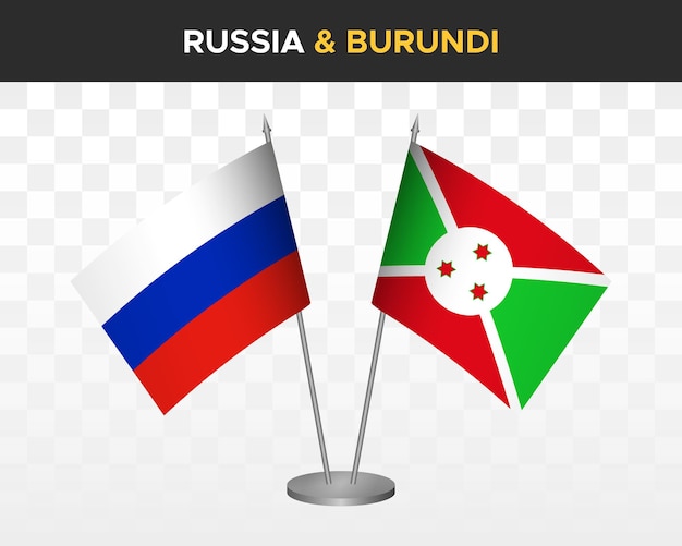 Rusia vs Burundi maqueta de banderas de escritorio aislado en blanco 3d vector ilustración banderas de mesa rusas