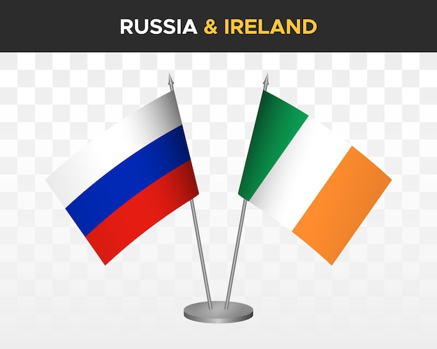 Rusia vs Irlanda maqueta de banderas de escritorio aislado en blanco 3d vector ilustración banderas de mesa rusas