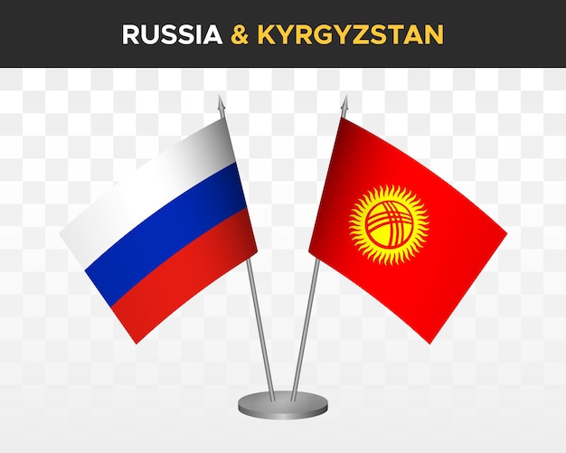 Rusia vs Kirguistán maqueta de banderas de escritorio aislado en blanco 3d vector ilustración banderas de mesa rusas