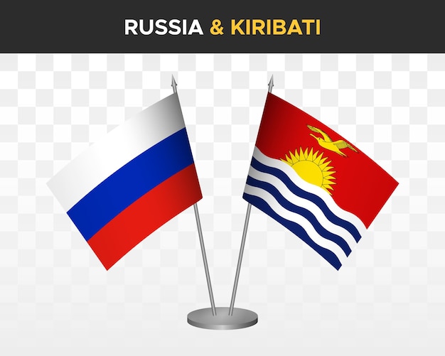 Rusia vs Kiribati maqueta de banderas de escritorio aislado en blanco 3d vector ilustración banderas de mesa rusas