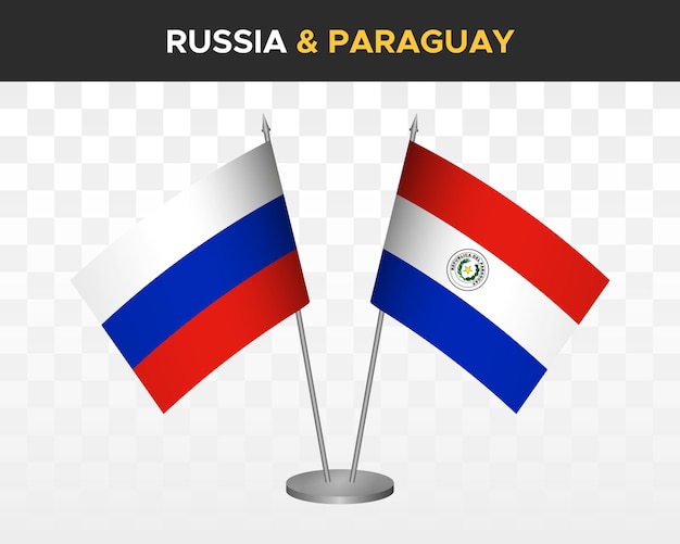 Rusia vs Paraguay maqueta de banderas de escritorio aislado en blanco 3d vector ilustración banderas de mesa rusas