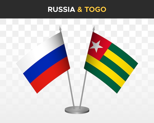 Rusia vs Togo maqueta de banderas de escritorio aislado en blanco 3d vector ilustración banderas de mesa rusas