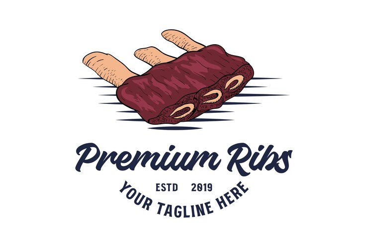 Vector rústico retro vintage cerdo vaca angus costillas para barbacoa barbacoa parrilla etiquetas logotipo diseño vector