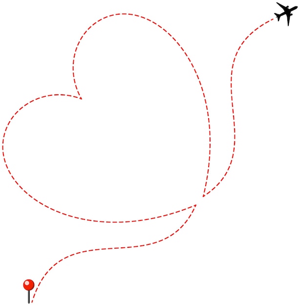 Ruta de avión con corazón punteado