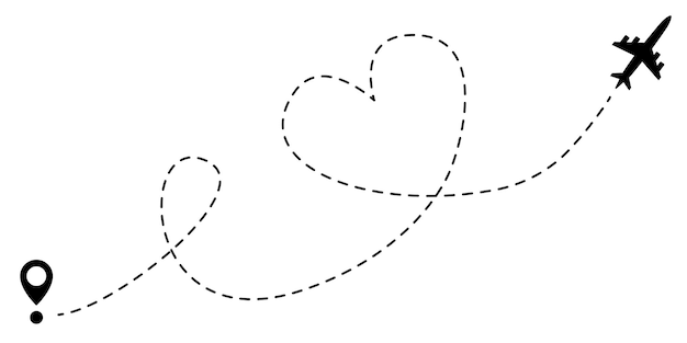 Ruta del avión con ilustración del vector del corazón Icono de viaje de amor Símbolo de viaje romántico Viaje de luna de miel