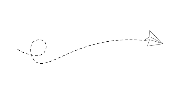 Ruta de avión de papel de línea discontinua