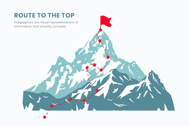 Vector ruta a la cima de la montaña diseño infográfico estrategia de negocio y objetivo