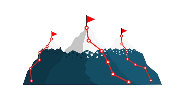 Vector ruta de escalada al pico concepto de crecimiento empresarial icono de ruta de escalada ruta al pico