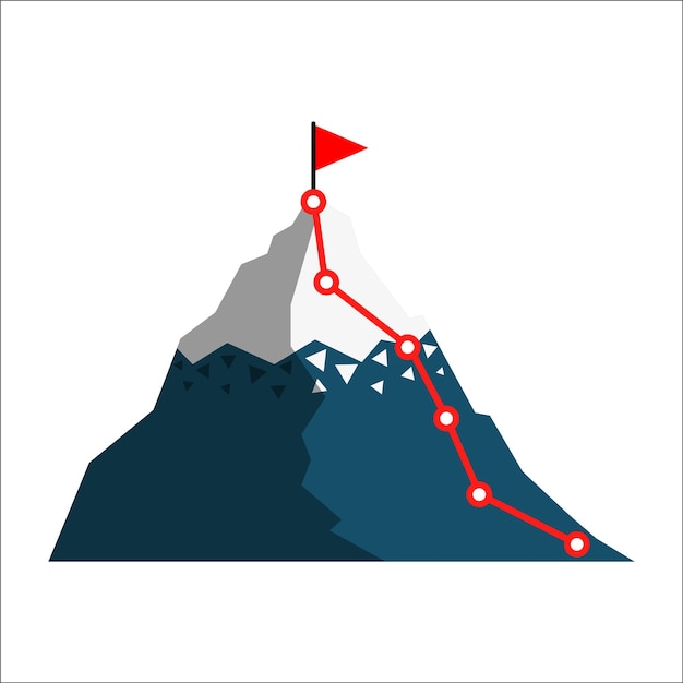 Ruta de escalada icono de ruta de escalada ruta al pico infografía plana con ruta de escalada icono de vector eps 10