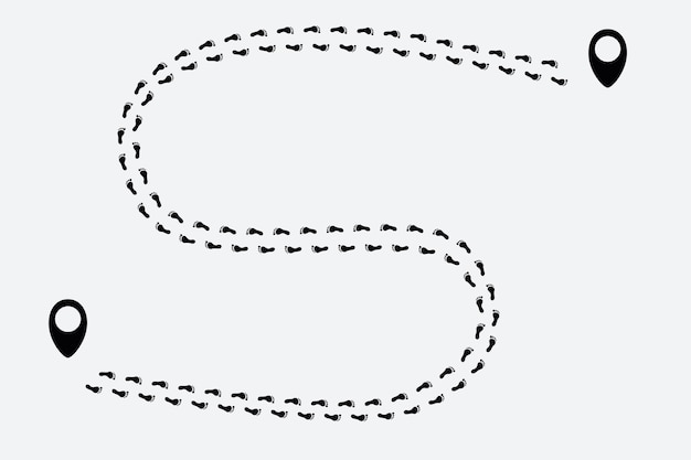 Vector ruta de huella de caminata humana ruta de caminata de pasos ruta de impresión de zapato ruta con punteros gps zapatos de botas