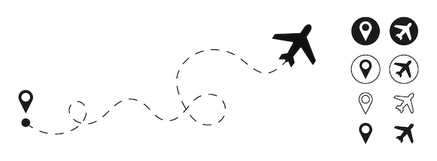 Ruta de línea de avión con punto de inicio Ruta de ruta de avión discontinuada aislada en fondo blanco Vector