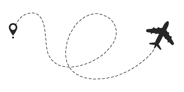 Vector ruta de ruta de línea de avión. punto de inicio y trazo de línea de trazos.