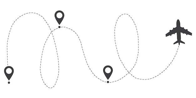 Ruta de ruta de línea de avión. punto de inicio y trazo de línea de trazos.