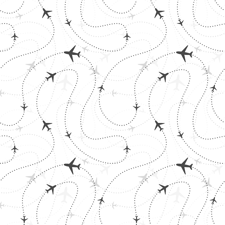 Vector rutas aéreas con aviones, papel tapiz de patrones sin fisuras