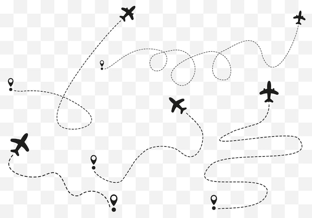 Rutas de avión sobre fondo blanco concepto de viaje romántico icono de vector de ruta de línea de avión