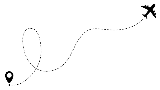 Rutas de ruta de la línea de avión Icono del vector de viaje Viaje desde el punto de inicio y rastreo de línea punteada