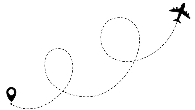 Rutas de ruta de la línea de avión Icono del vector de viaje Viaje desde el punto de inicio y rastreo de línea punteada