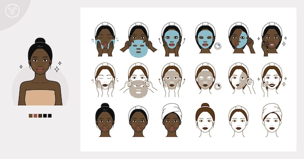 Rutina cosmética para el cuidado de la piel_uso de mascarilla facial_mujer negra africananiña