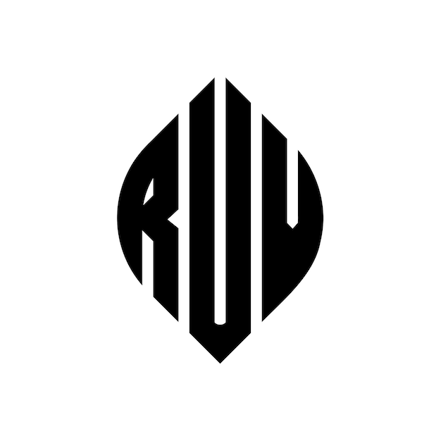 RUV diseño de logotipo de letra de círculo con forma de círculo y elipse RUV letras de elipse con estilo tipográfico Las tres iniciales forman un logotipo de círculo RUV círculo emblema monograma abstracto letra marca vector