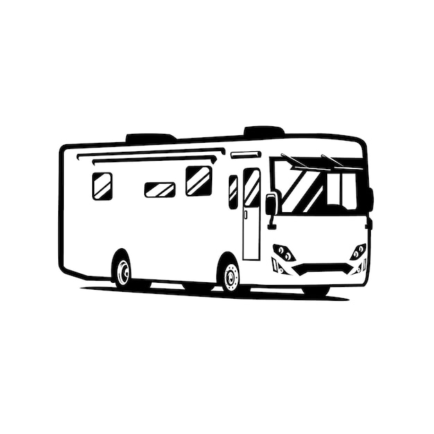 Rv motor home camper bus silueta monocromo vector