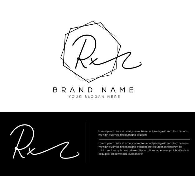 Rx letra inicial escrita a mano y logotipo de la firma
