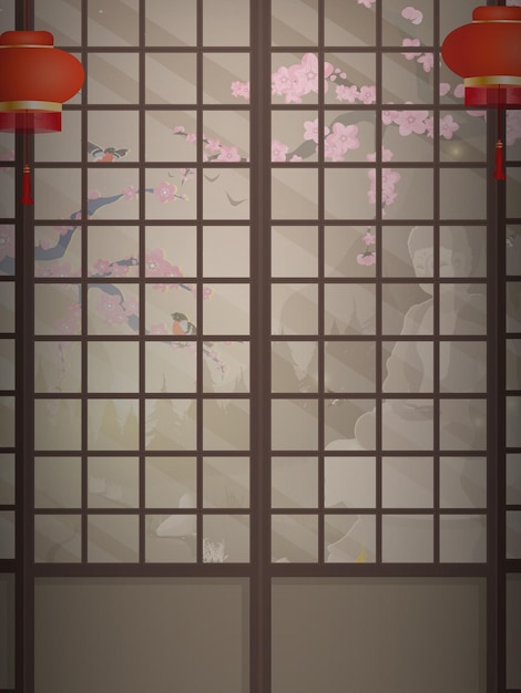 Ryokan una habitación zen vacía en un estilo muy japonés estilo de dibujos animados banner horizontal