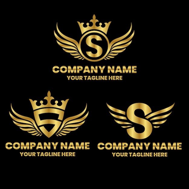 S letra inicial con ala corona logo lujo logoluxury escudo monograma logo diseño premium plantilla vector