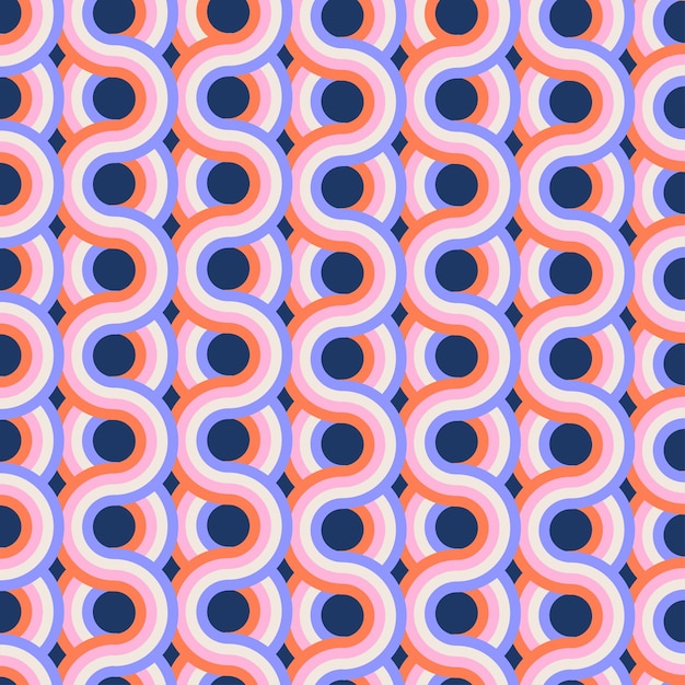 S de mediados de siglo patrón sin costuras vintage con formas redondas onduladas a rayas geométricas vectoriales planas