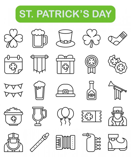 S t. iconos del día de patrick en estilo de contorno