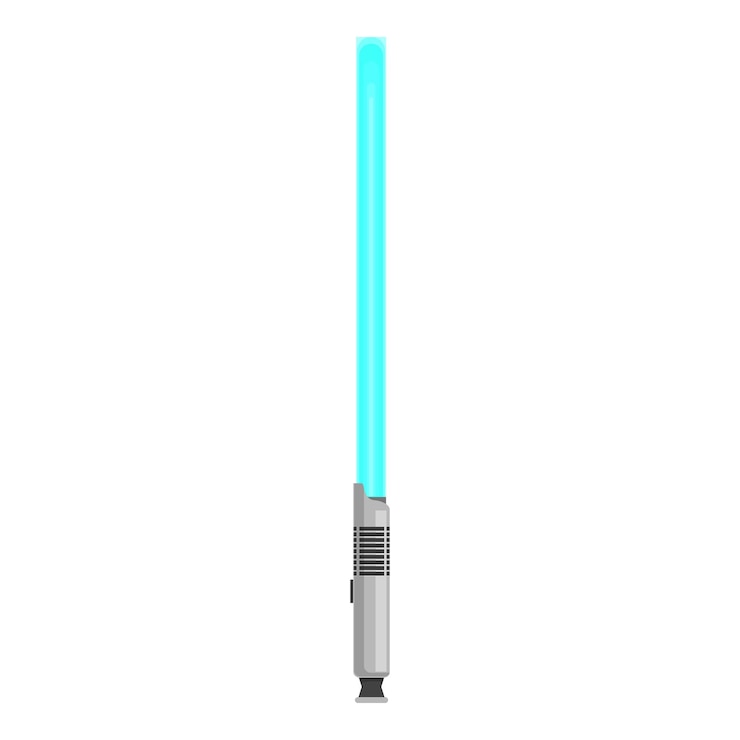 Vector sable de luz azul brillante sobre fondo blanco