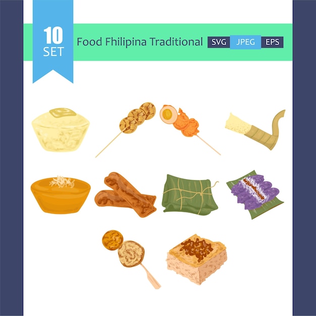 Un sabor del hogar Ilustraciones de comida tradicional filipina