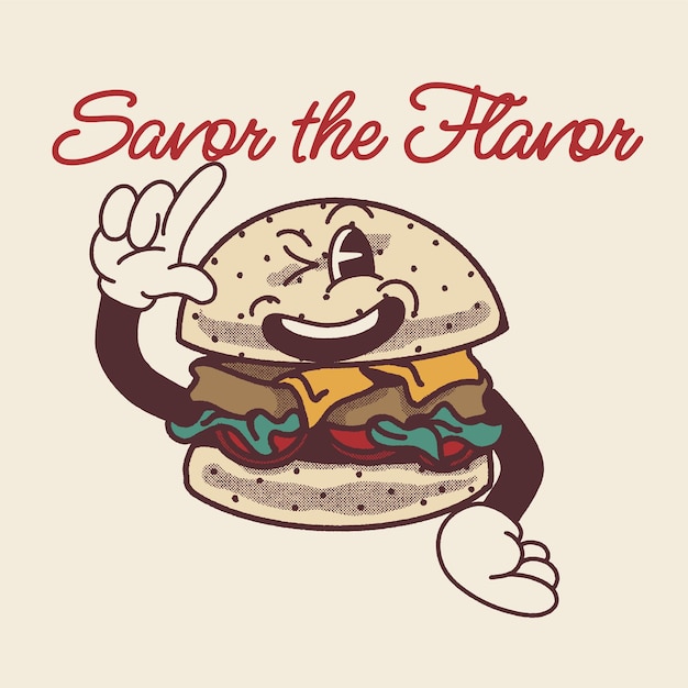 Saborea el sabor con Burger Groovy Character Design
