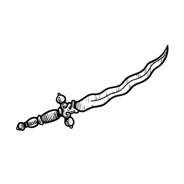 Sabre de cortador de pirata Arma de corsario dibujada a mano en estilo boceto en estilo grabado Espada vintage Ilustración vectorial aislada en blanco