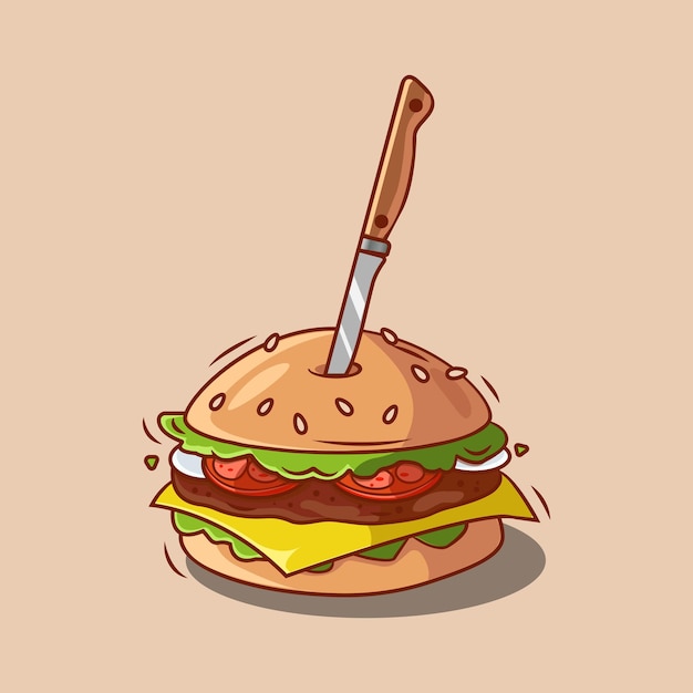 Sabrosa hamburguesa con queso con cuchillo