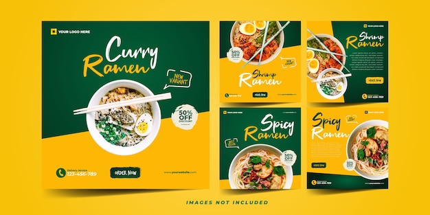 Vector sabrosa plantilla de instagram de fideos ramen para publicidad en redes sociales